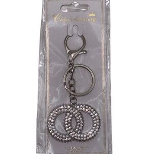 Double Circle Ring‎ Keychain Rhinestone Sparkle Silver Tone